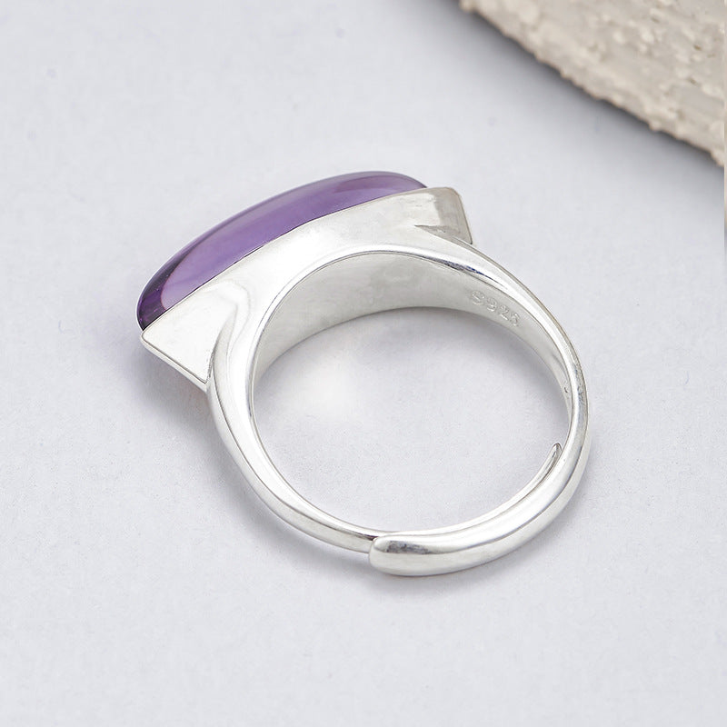 Minimalist Amethyst Marquise Ring - Adjustable Sterling Silver Band