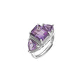 Light luxury niche design geometric ring s925 silver amethyst square fashion temperament versatile open index finger ring