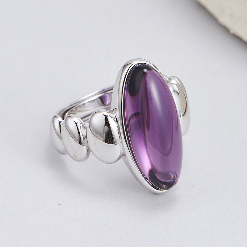 Geometric Natural Amethyst Ring - 925 Silver Cold Wind - Light Luxury Versatile Design