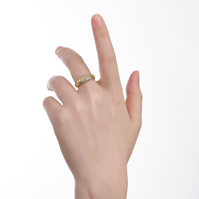 925 Sterling Silver Crystal Open Ring - Elegant Design