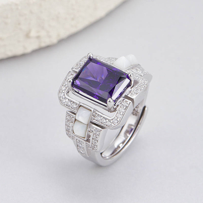 Purple Zircon Geometric Ring - 925 Silver Super Flash - Light Luxury Design