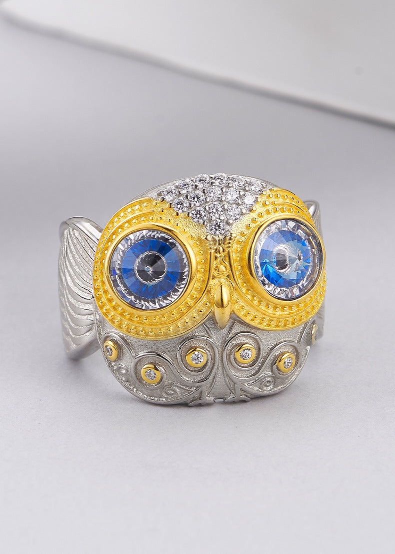 925 Sterling Silver Owl Wing Adjustable Open Ring - Unisex Design
