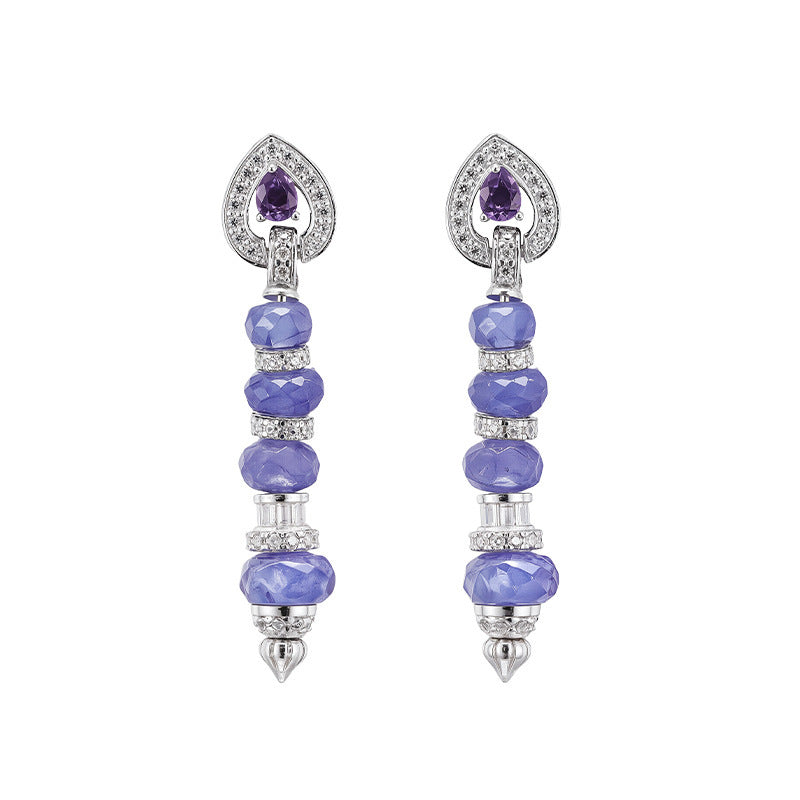 Zircon Long Chain Earrings - 925 Silver Micro-Inlaid - Tanzanite Super Flash Design