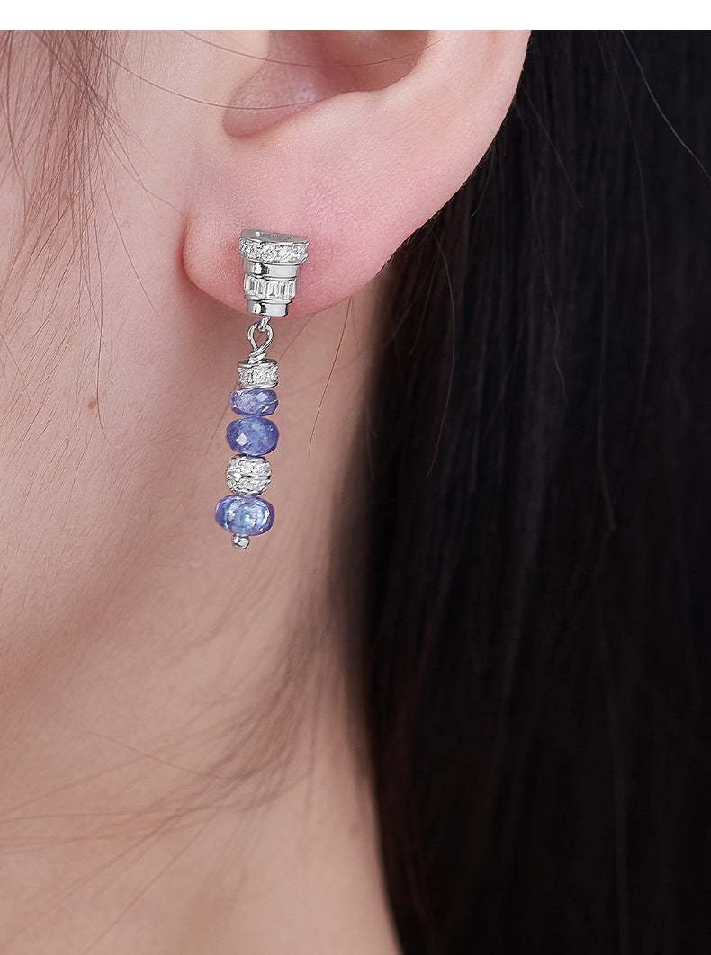 Zircon Long Chain Earrings - 925 Silver Micro-Inlaid - Tanzanite Super Flash Design