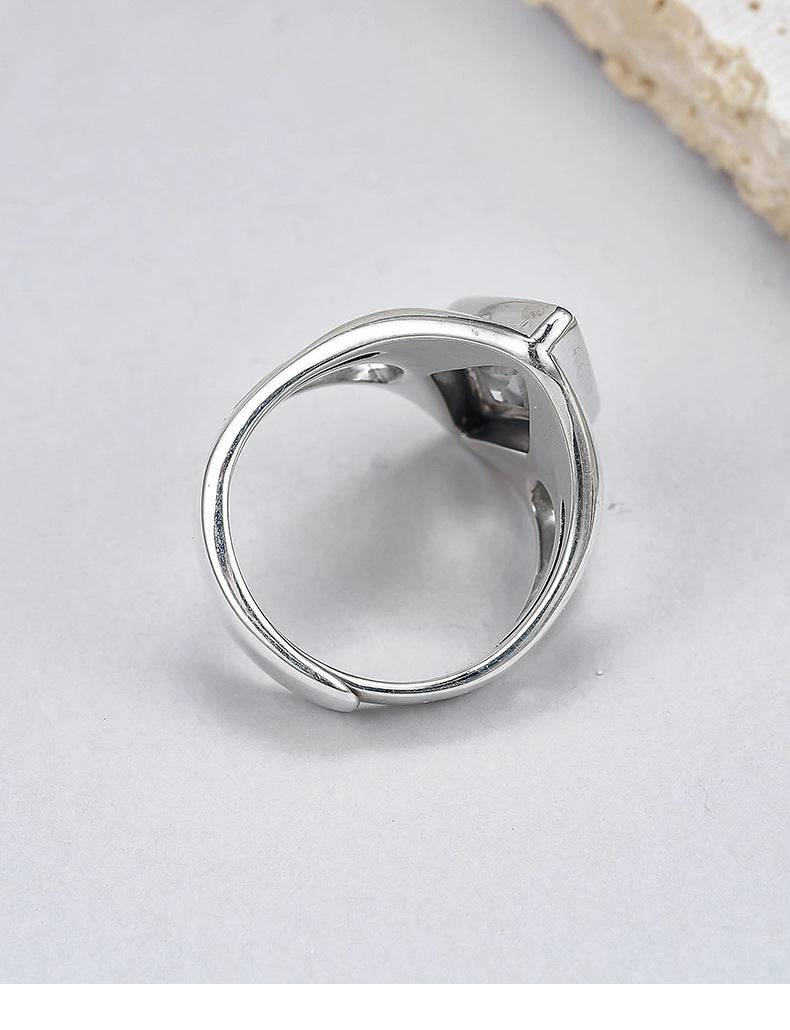 Minimalist Statement Ring - Adjustable Openwork 925 Silver with Quartz - A Modern Unisex Heirloom
