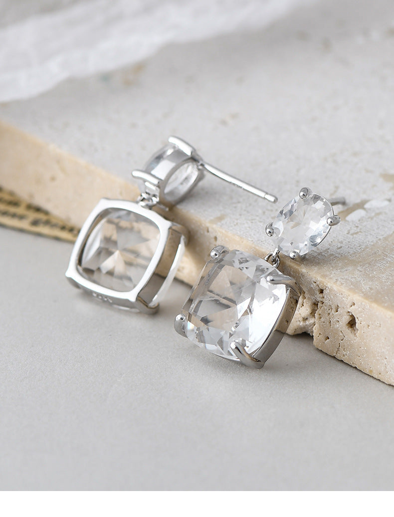 925 Sterling Silver Square Crystal Stud Earrings - Minimalist Design