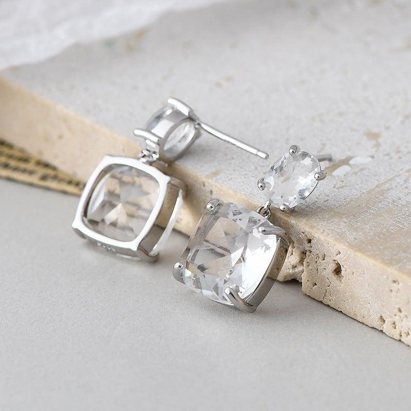 925 Sterling Silver Square Crystal Stud Earrings - Minimalist Design