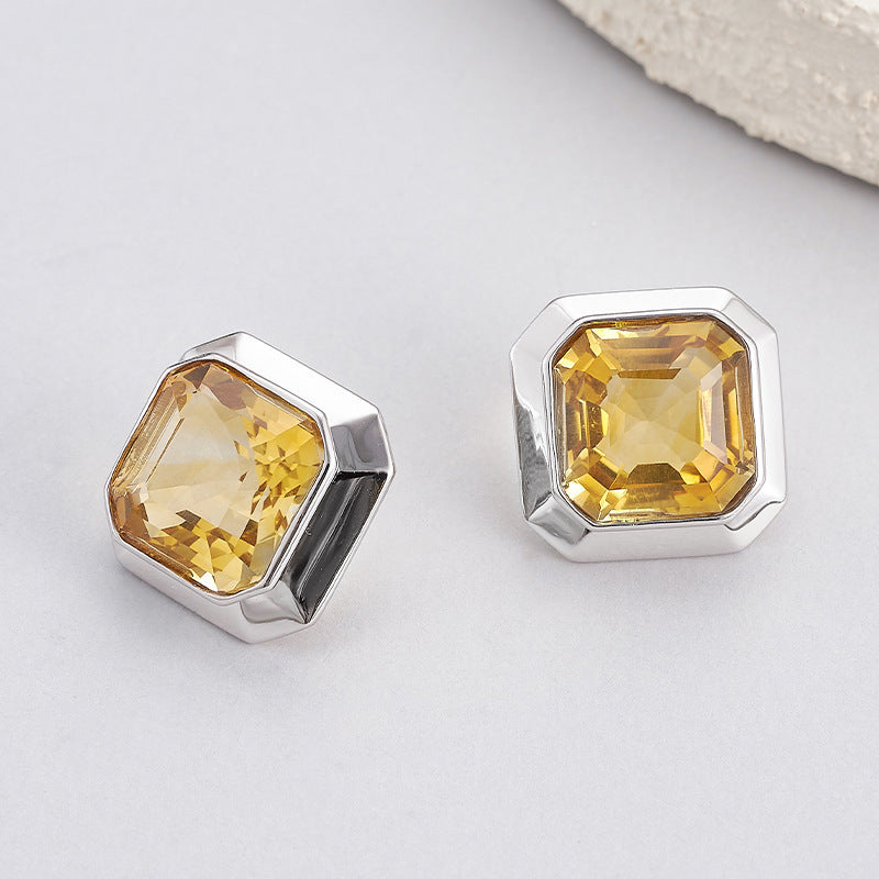 925 Sterling Silver Faceted Citrine Marquise Stud Earrings