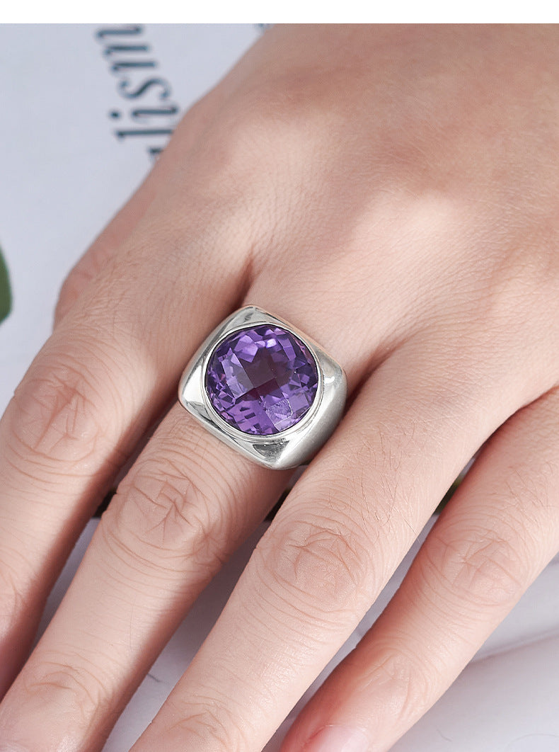925 Sterling Silver Faceted Amethyst Geometric Hoop Earrings Set