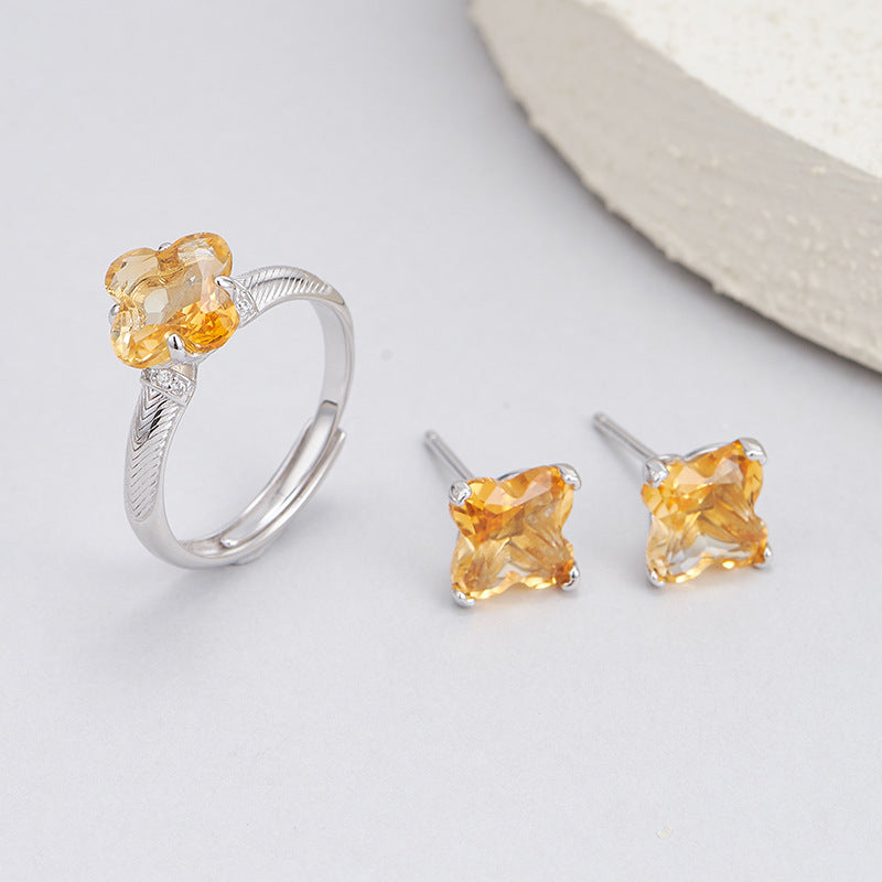 S925 silver natural citrine ring niche light luxury opening adjustable ring women