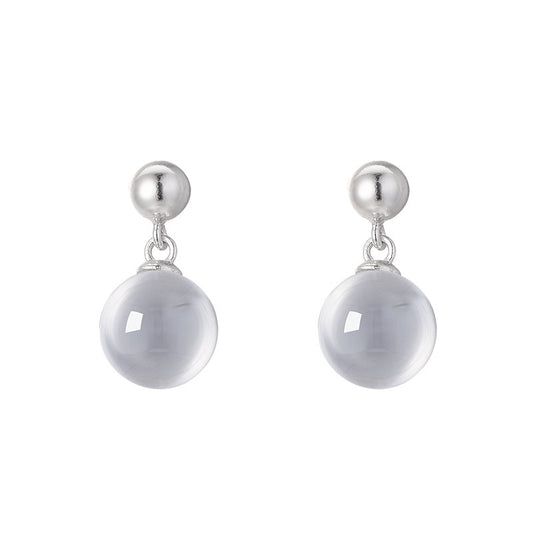 925 Sterling Silver White Crystal Bead Stud Earrings - Elegant Minimalist Design
