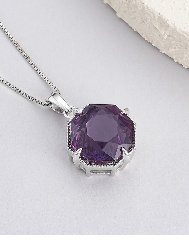 Hexagonal Amethyst Earrings - 925 Silver Geometric Ear Hooks - Light Luxury Design