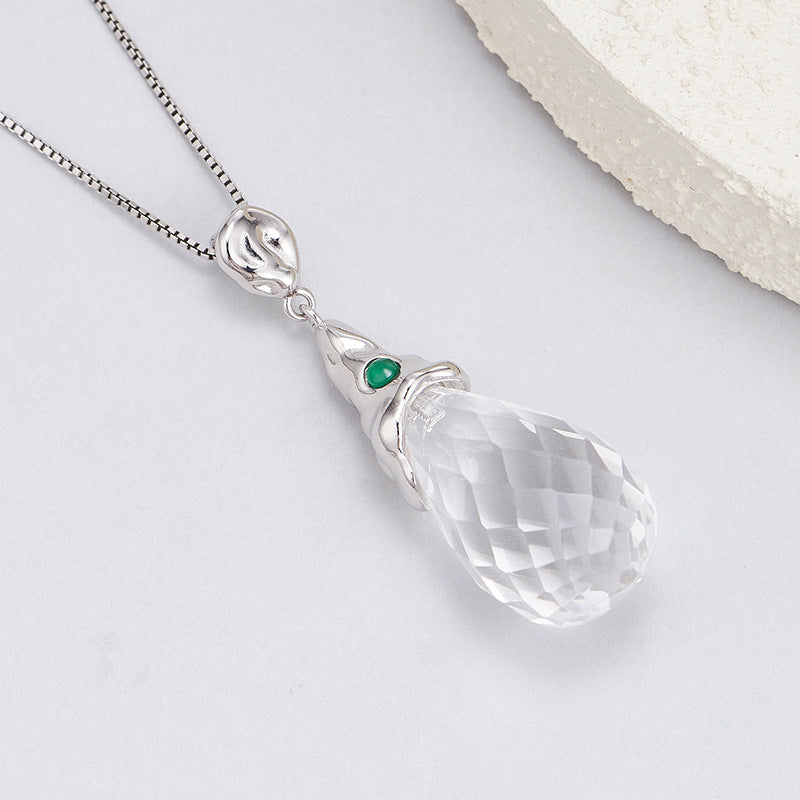 White Crystal Pendant | 925 Sterling Silver | Water Drop Necklace
