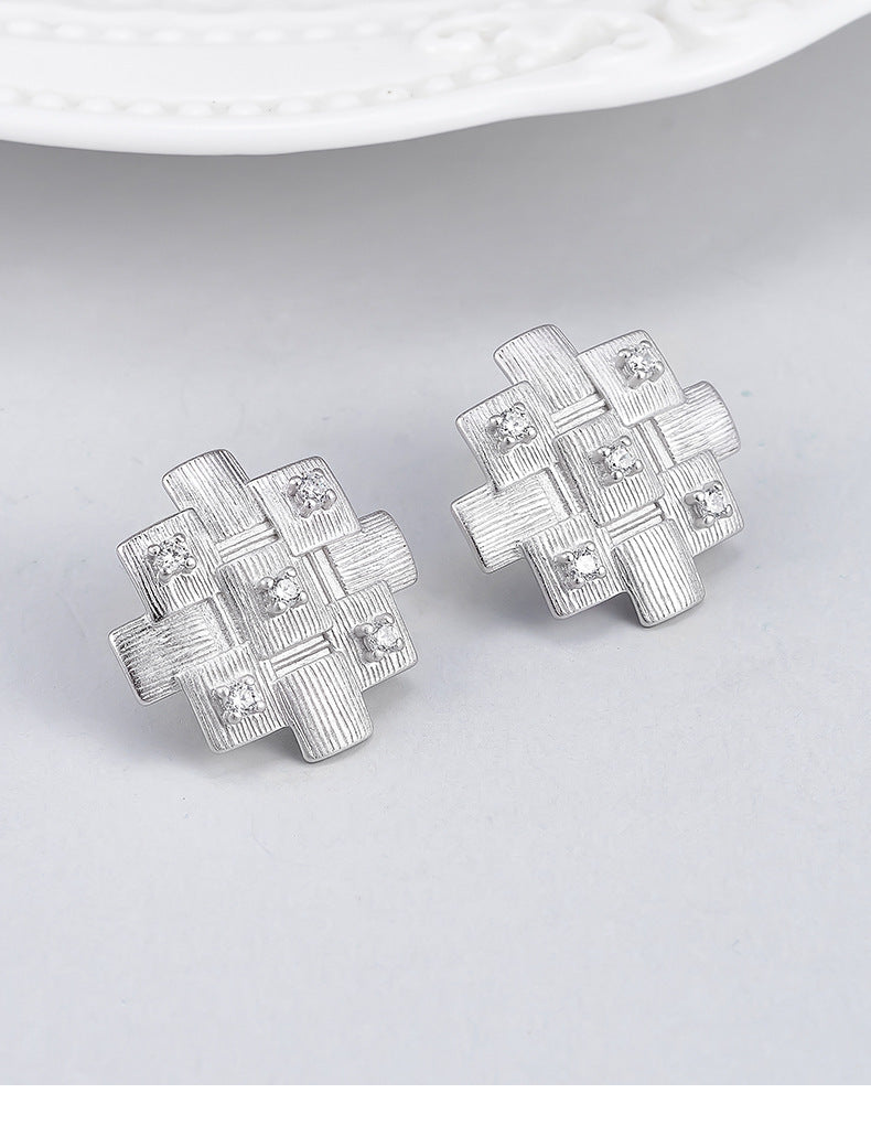 925 Sterling Silver Geometric Textured Stud Earrings