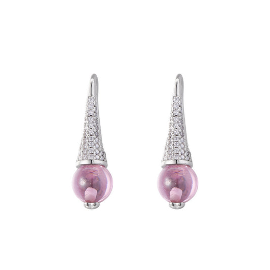 925 Sterling Silver Amethyst Flower Dangle Earrings - Vintage Design