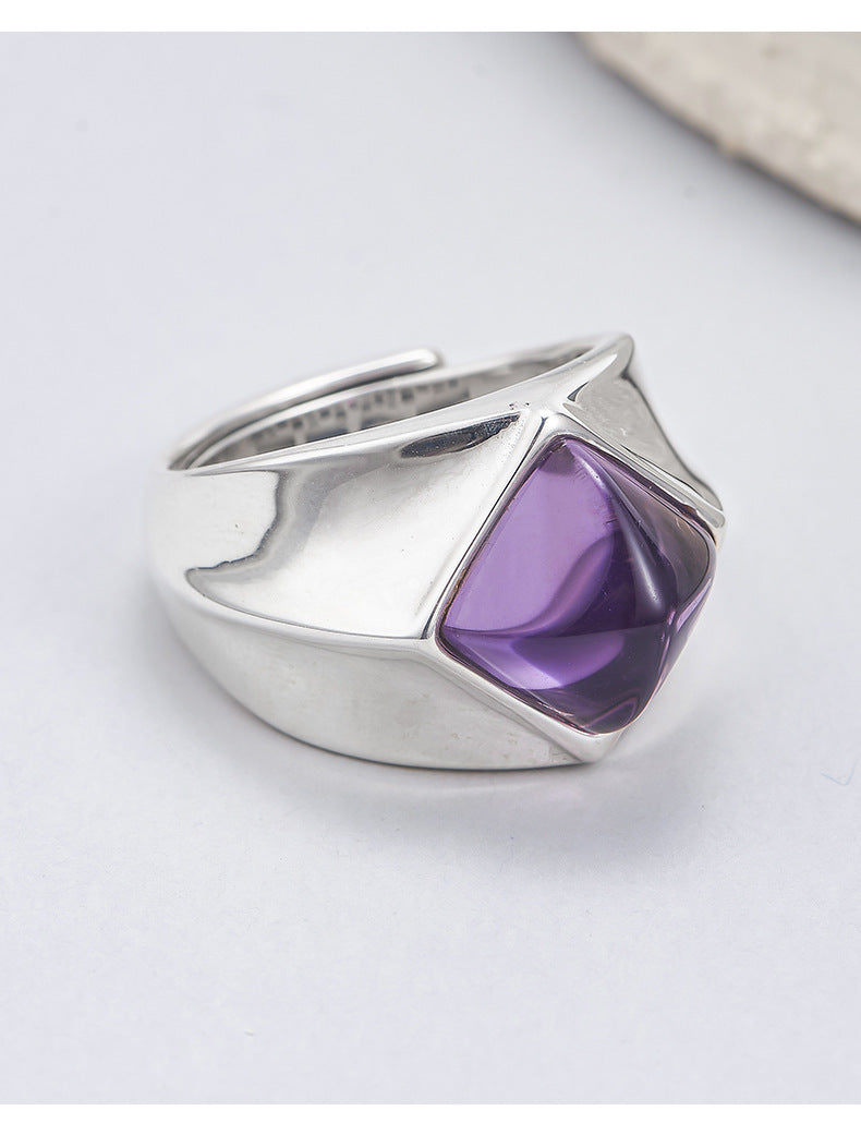 Amethyst Sugar Tower Ring | 925 Sterling Silver | Unique Adjustable Ring