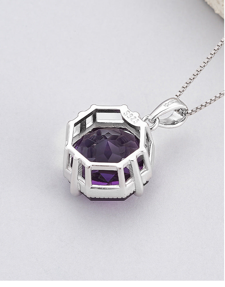 Hexagonal Amethyst Earrings - 925 Silver Geometric Ear Hooks - Light Luxury Design