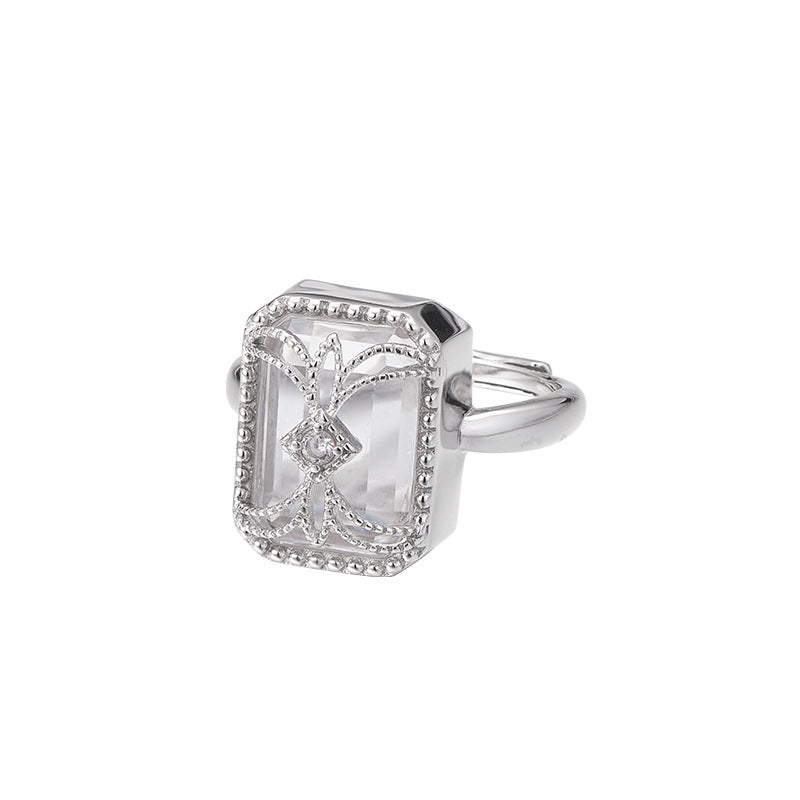 Square Wrapped Quartz Ring - 925 Sterling Silver Wire-Wrapped Adjustable Band