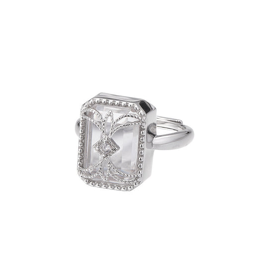 Square Wrapped Quartz Ring - 925 Sterling Silver Wire-Wrapped Adjustable Band