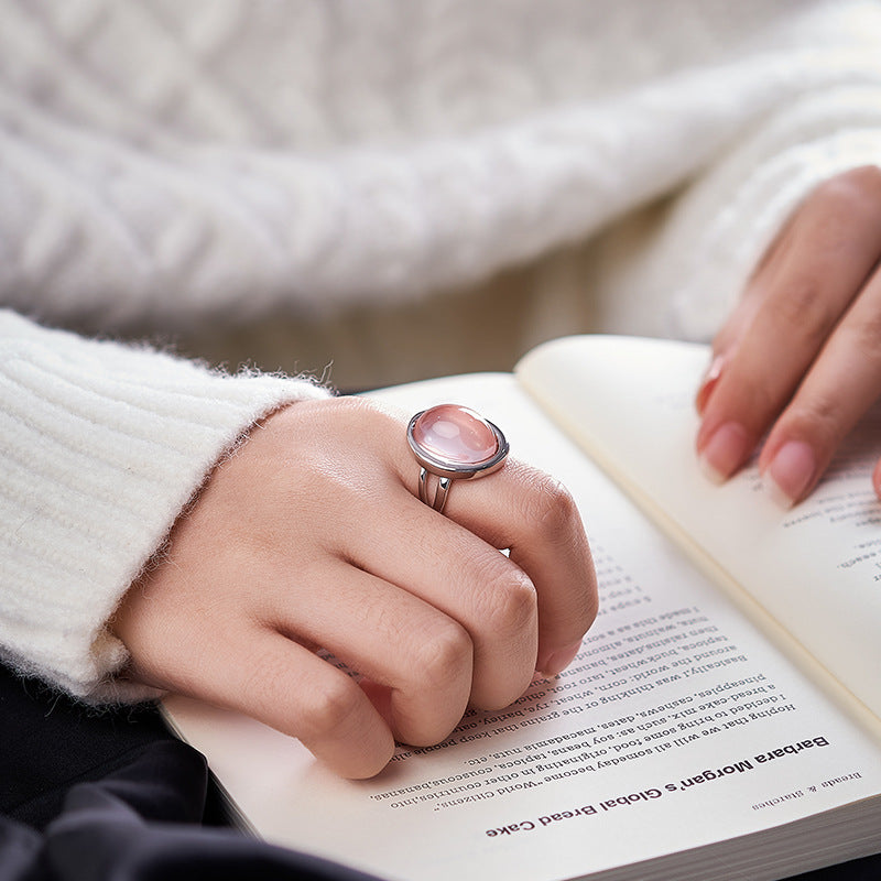 S925 silver simple fashion irregular pink crystal ring daily commuting versatile index finger ring jewelry