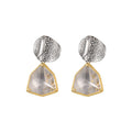 925 Sterling Silver Geometric Crystal Stud Earrings - French Gold Edge Design