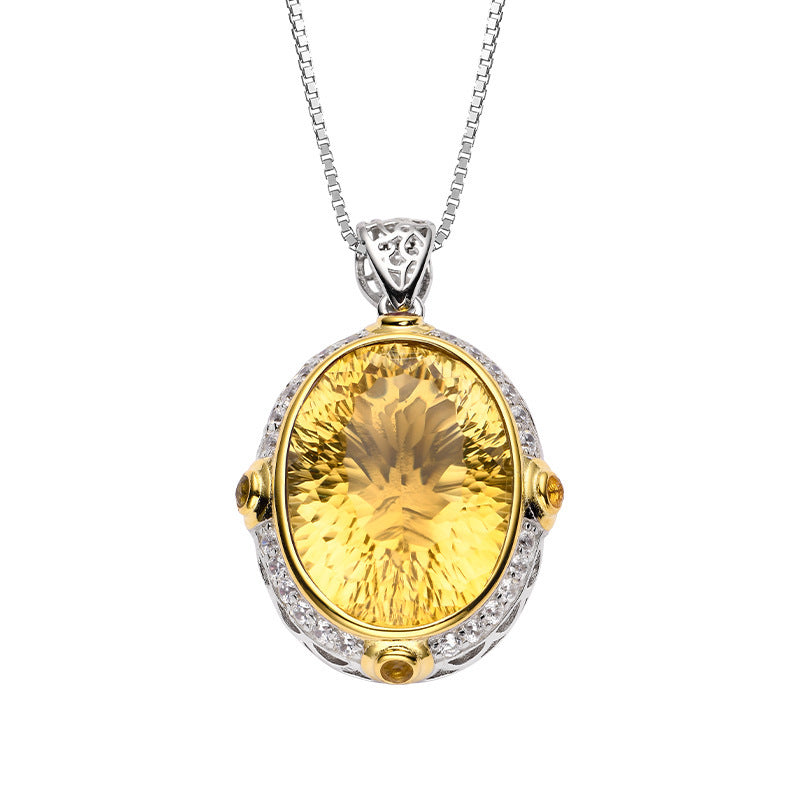Oval Natural Amethyst Pendant - 925 Silver Niche Design - Fashionable Collarbone Chain