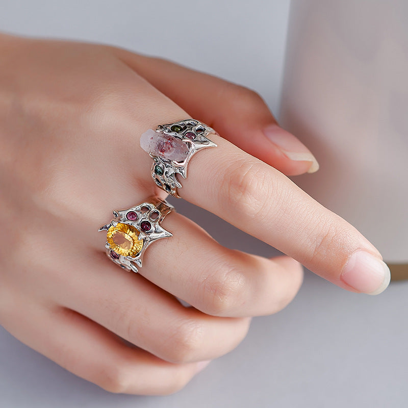 Citrine Open Ring | 925 Sterling Silver | Super Seven Crystal Ring