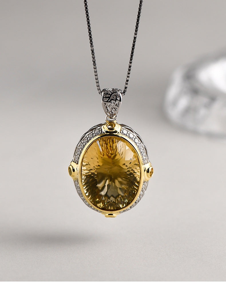 Oval Natural Amethyst Pendant - 925 Silver Niche Design - Fashionable Collarbone Chain