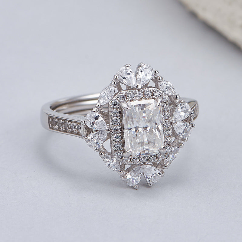 Moissanite Engagement Ring | 925 Sterling Silver | Adjustable Geometric Ring