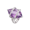 925 Sterling Silver Geometric Amethyst Open Ring