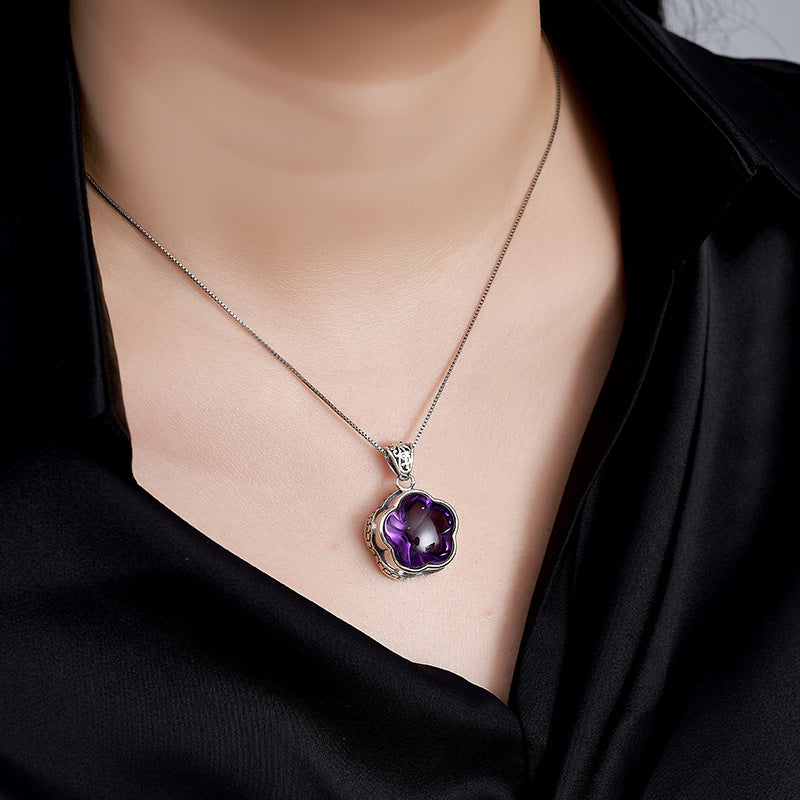 Plum Blossom Amethyst Pendant | 925 Sterling Silver | Delicate Necklace