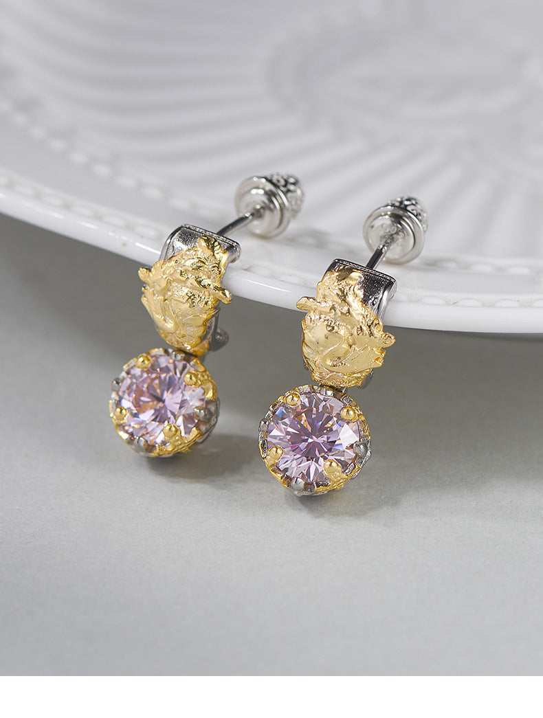 925 Sterling Silver Pink Crystal Stud Earrings - Luxury Vintage Design