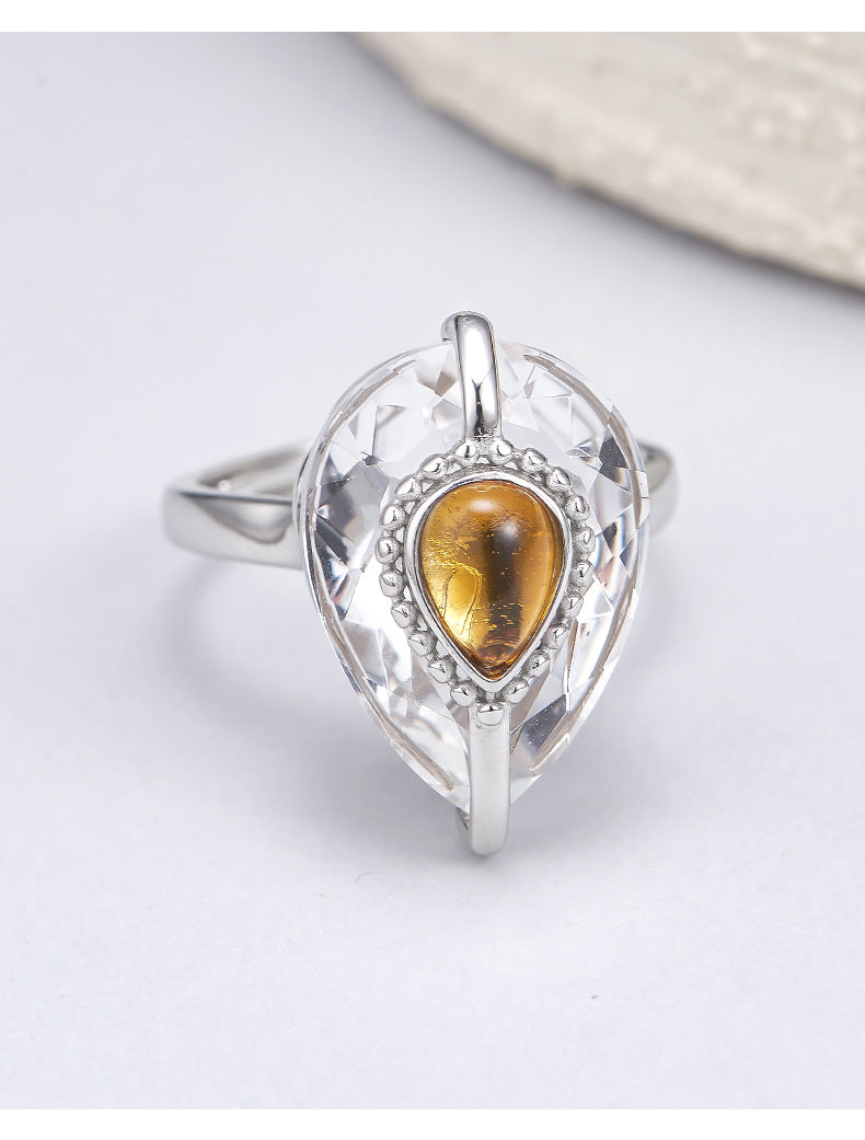 Teardrop Quartz Ring - Pure 925 Silver for Effortless Elegance - Your Everyday French Luxury