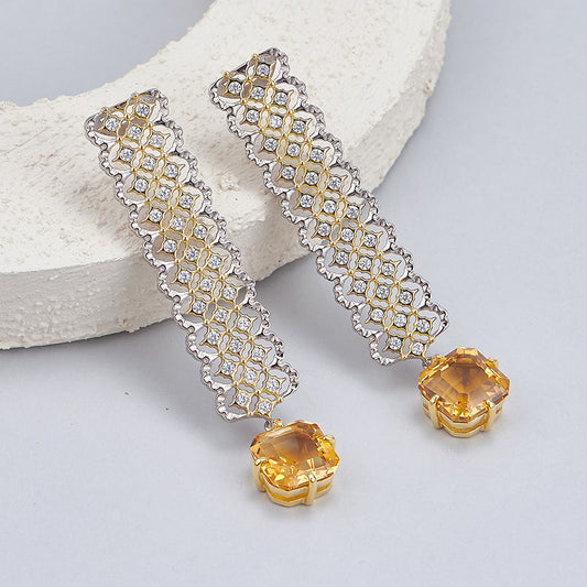 Citrine Long Drop Earrings | 925 Sterling Silver | Italian Craftsmanship