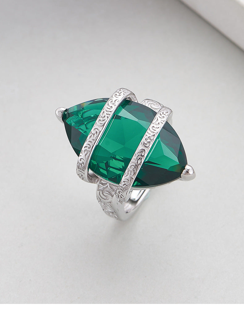 925 Sterling Silver Geometric Amethyst Open Ring