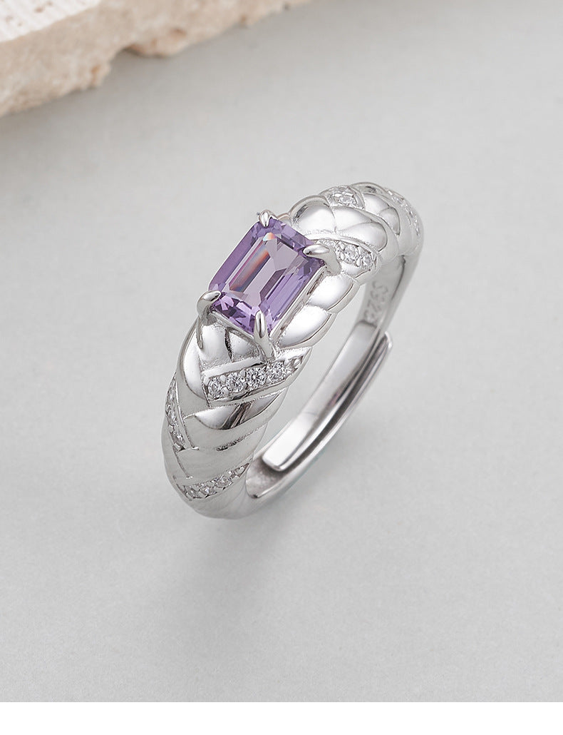 925 Sterling Silver Gold Plated Textured Amethyst Ring - Vintage Design