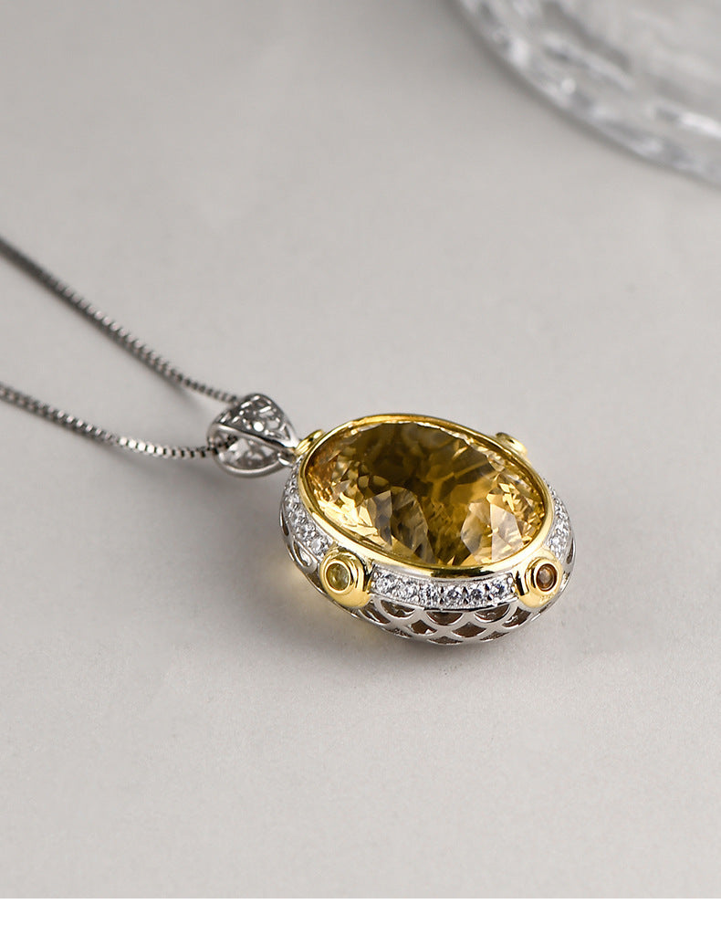 Oval Natural Amethyst Pendant - 925 Silver Niche Design - Fashionable Collarbone Chain