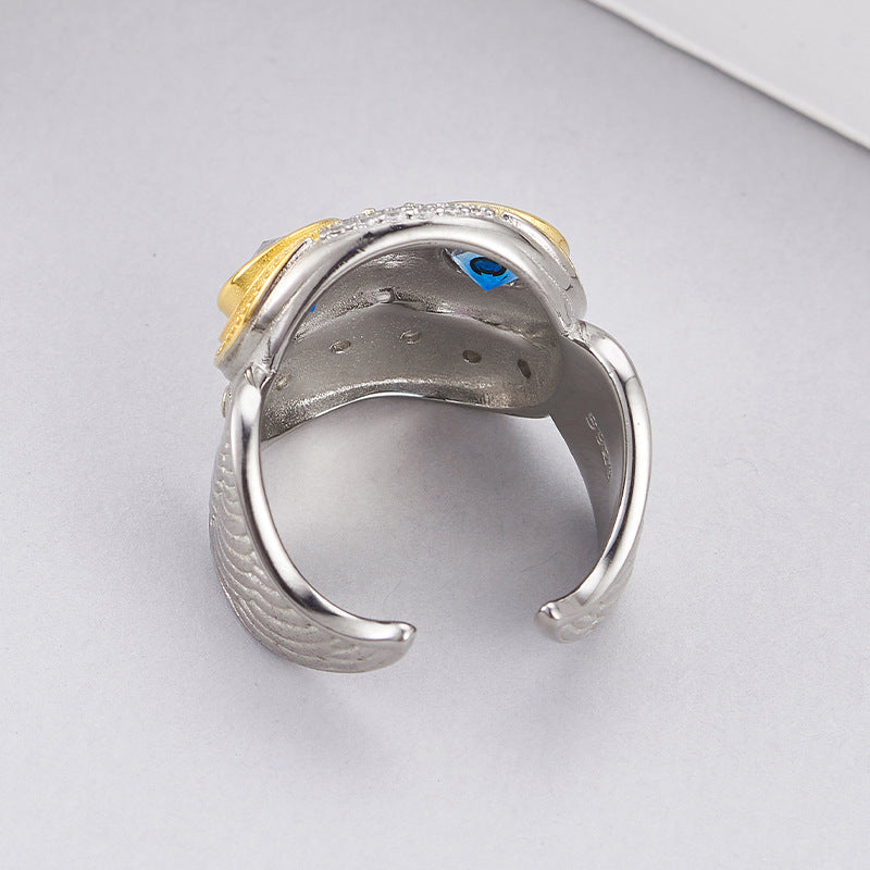 925 Sterling Silver Owl Wing Adjustable Open Ring - Unisex Design