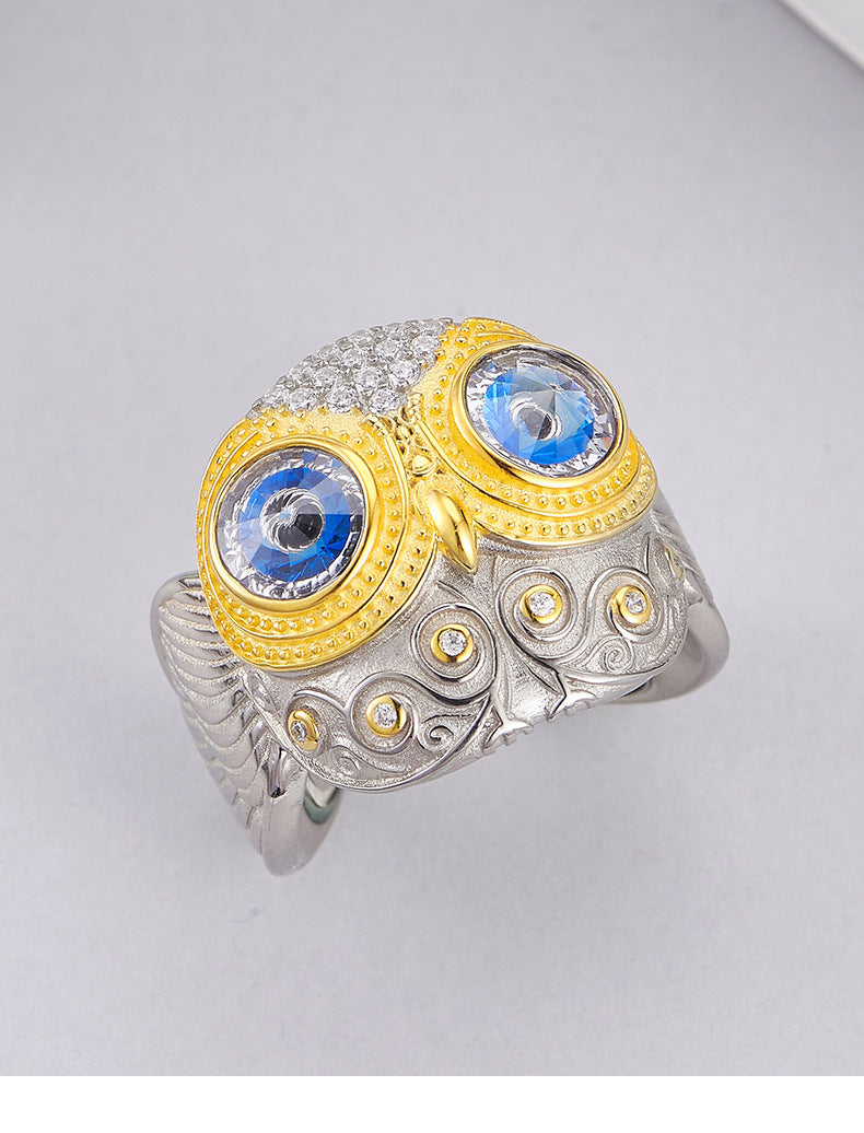 925 Sterling Silver Owl Wing Adjustable Open Ring - Unisex Design