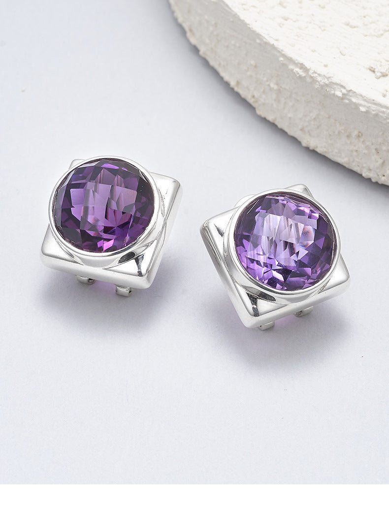 925 Sterling Silver Faceted Amethyst Geometric Hoop Earrings Set