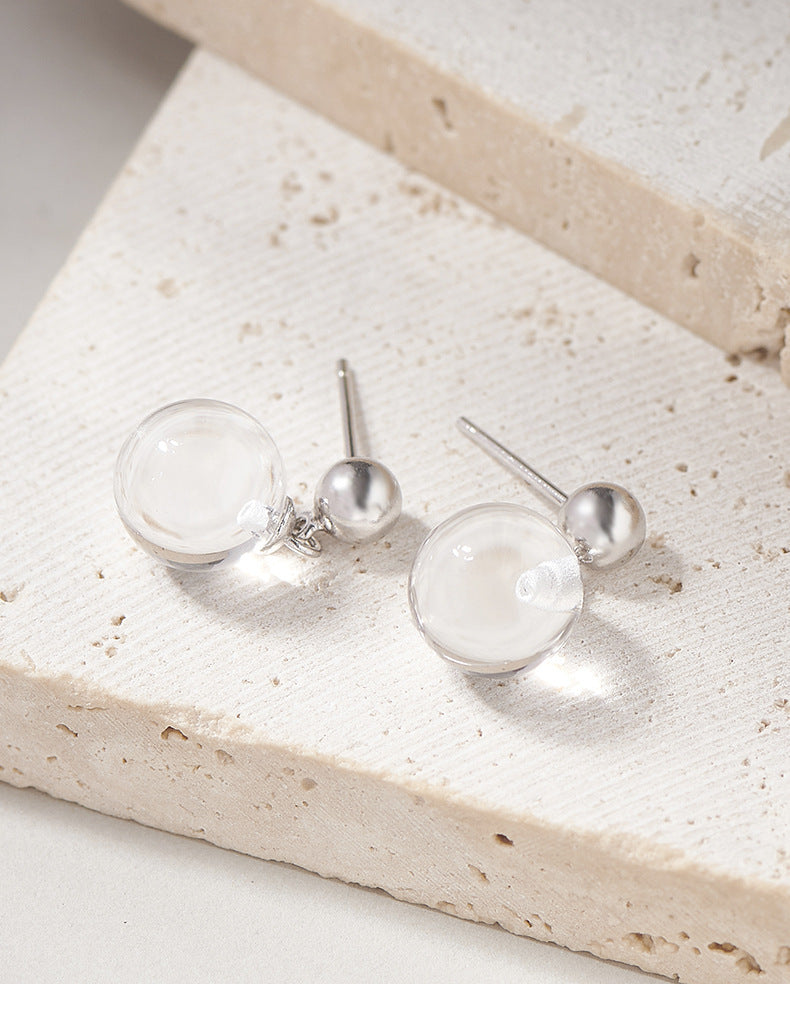 925 Sterling Silver White Crystal Bead Stud Earrings - Elegant Minimalist Design