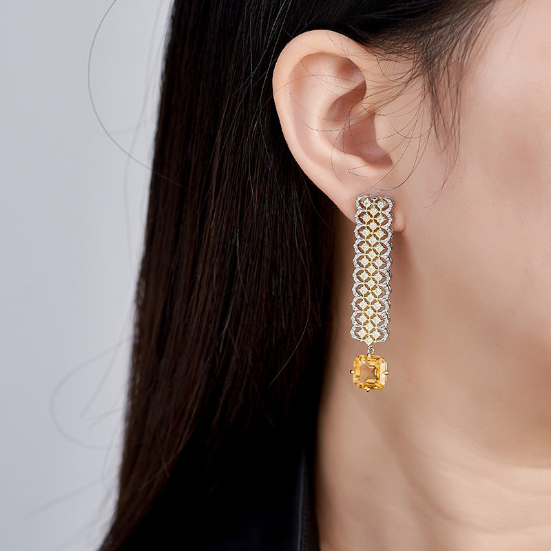 Citrine Long Drop Earrings | 925 Sterling Silver | Italian Craftsmanship