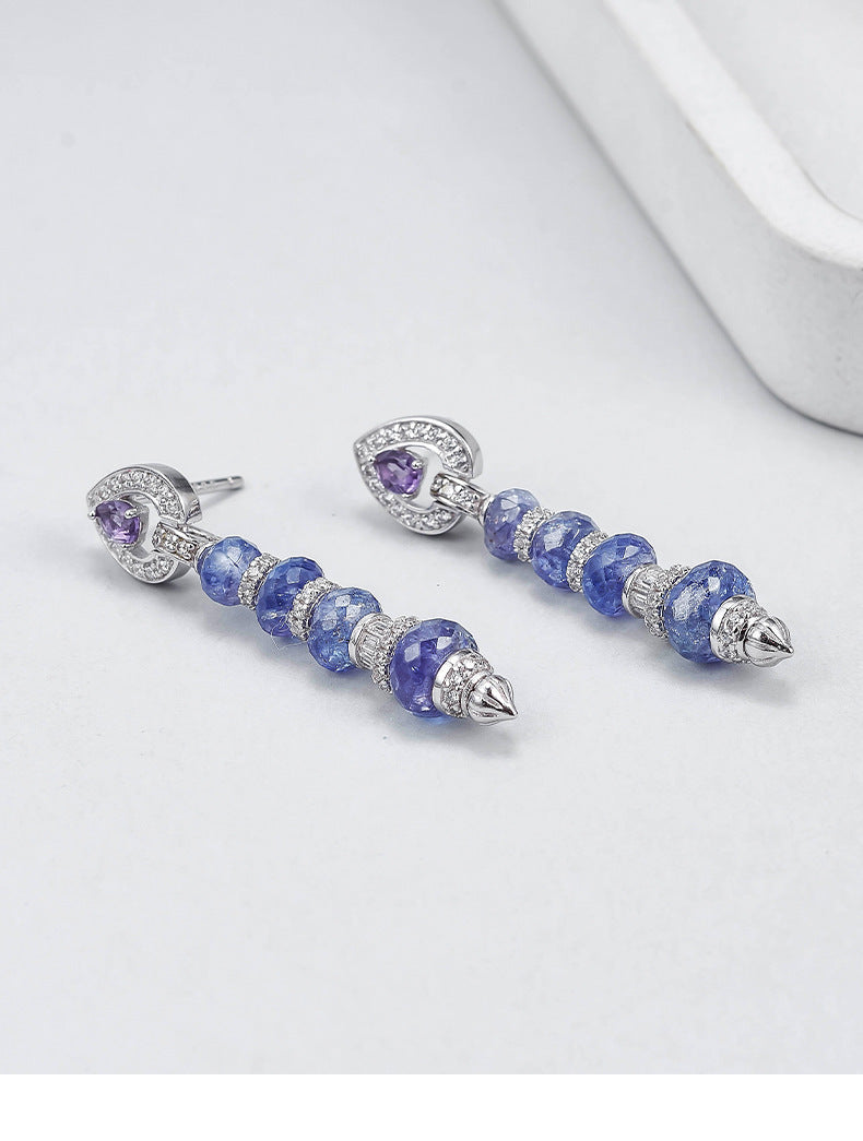 Zircon Long Chain Earrings - 925 Silver Micro-Inlaid - Tanzanite Super Flash Design