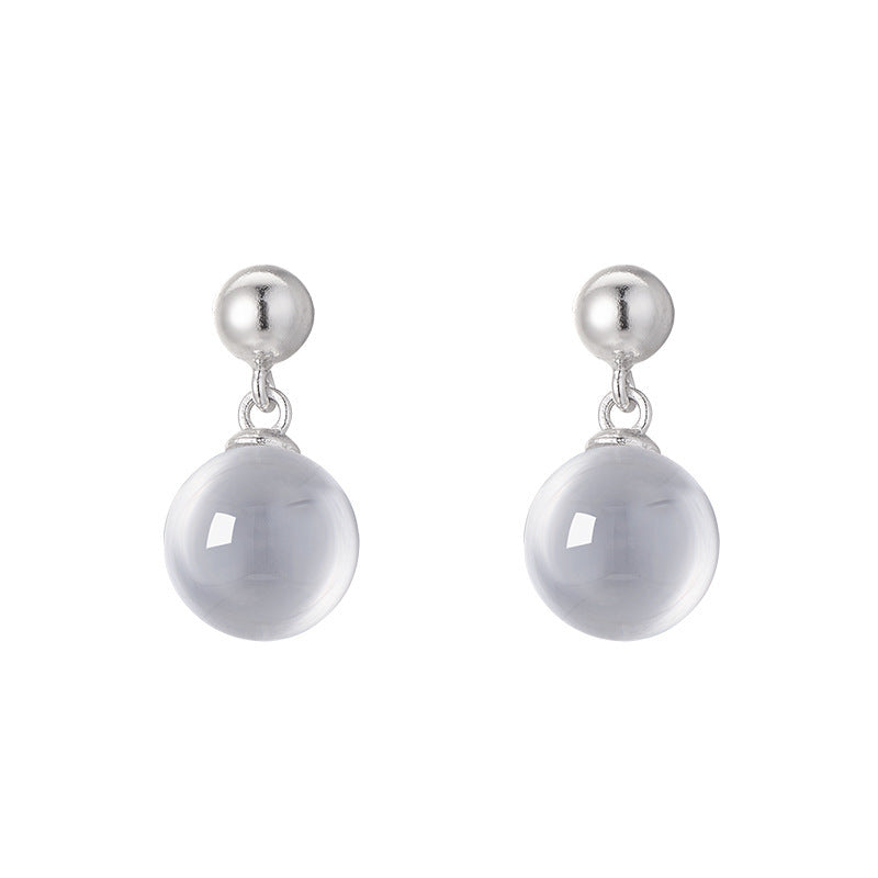 925 Sterling Silver White Crystal Bead Stud Earrings - Elegant Minimalist Design