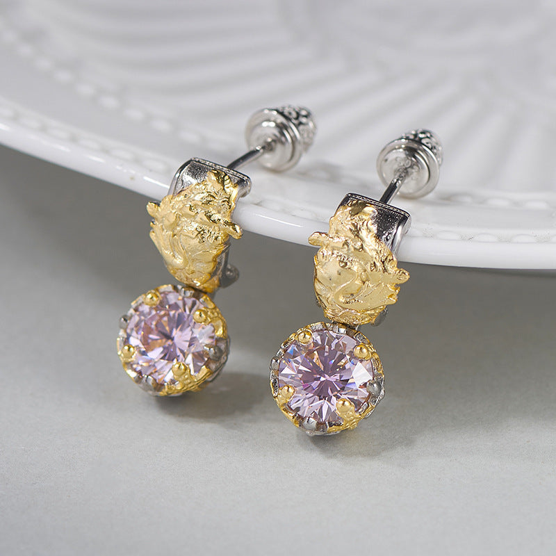 925 Sterling Silver Pink Crystal Stud Earrings - Luxury Vintage Design
