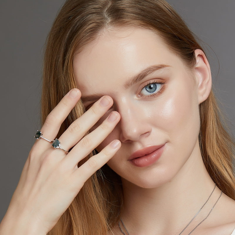 Natural Moss Agate Ring | 925 Sterling Silver | Boho Green Gemstone Ring