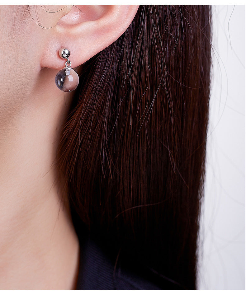 925 Sterling Silver White Crystal Bead Stud Earrings - Elegant Minimalist Design