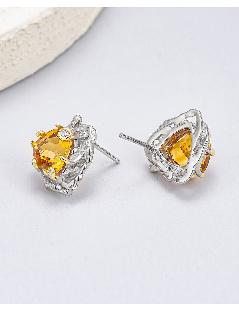 Citrine Triangle Stud Earrings | 925 Sterling Silver | Geometric Earrings