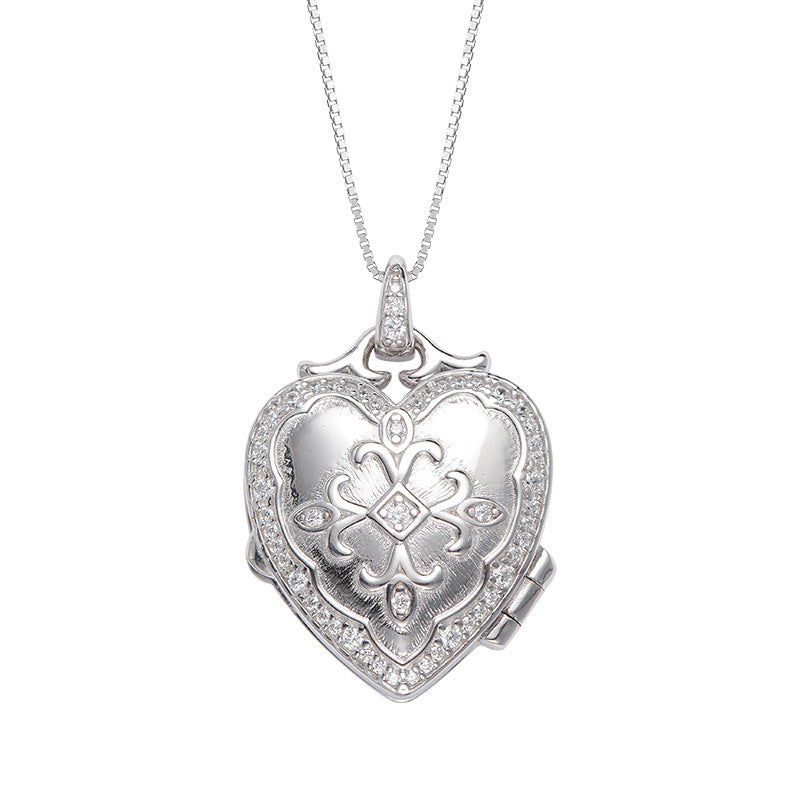 Love Photo Box Pendant - 925 Silver Couple Memorial Necklace - Unisex Accessory