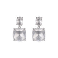 925 Sterling Silver Square Crystal Stud Earrings - Minimalist Design